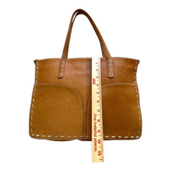 Camel Brown Genuine Leather Shoulder Style Satchel Bag VTG - Picture 11 of 14